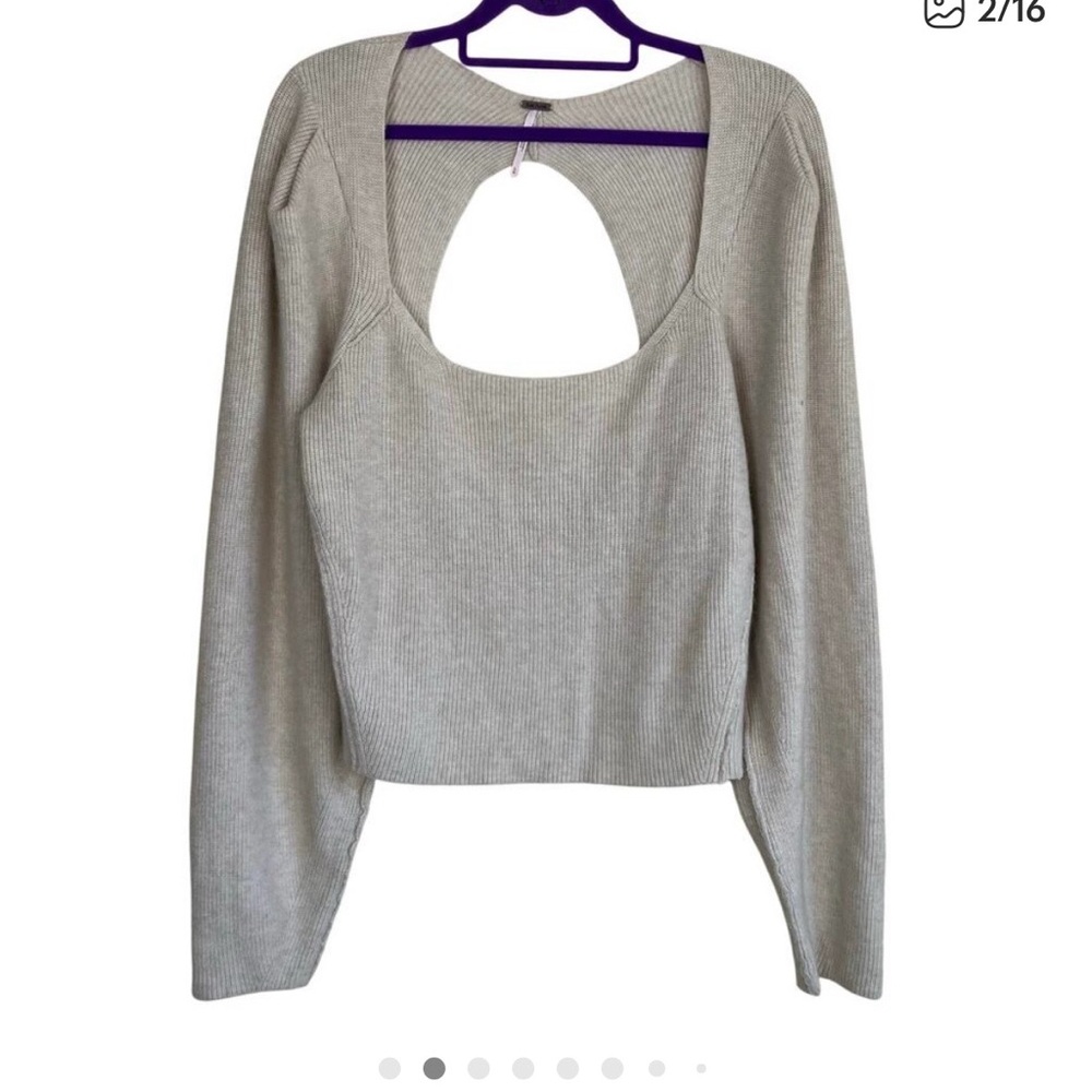 Free People Cream Ribbed Knit Top
